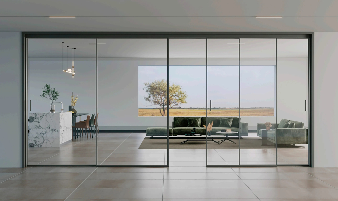 Slim Frame Aluminum Minimalist Sliding Door Exterior Doors For Villas Hotel Offices Kitchen Living Room