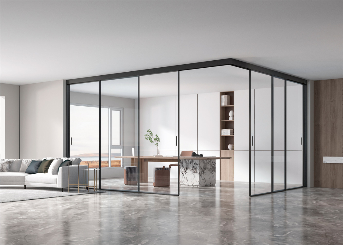 Slim Frame Aluminum Minimalist Sliding Door Exterior Doors For Villas Hotel Offices Kitchen Living Room