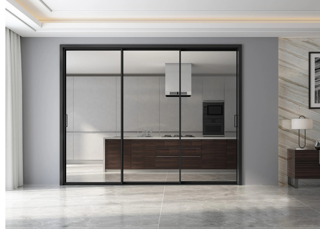Slim Frame Aluminum Minimalist Sliding Door Exterior Doors For Villas Hotel Offices Kitchen Living Room