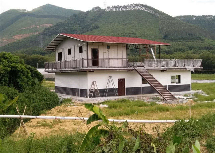 One And A Half Floor Steel Frame Small House / Light Steel Prefab House With Balcony